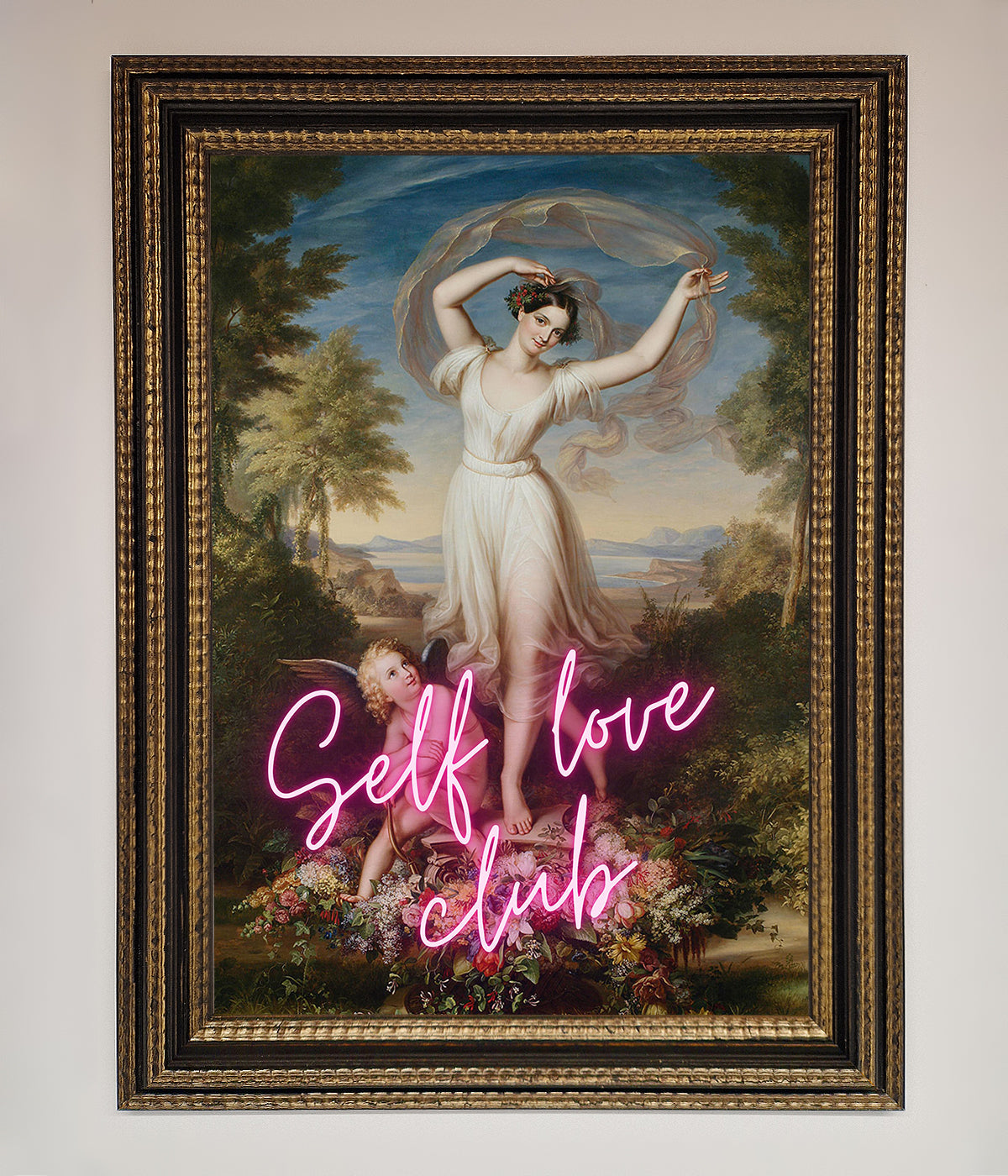 Self Love Club framed wall art, stylish inspirational decor, trending positive affirmation print by Zestio at brixbailey.com