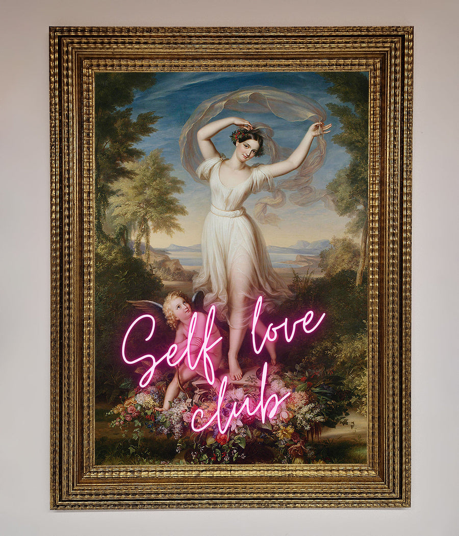 Self Love Club framed wall art, stylish inspirational decor, premium motivational print, trending home decoration by Zestio at brixbailey.com