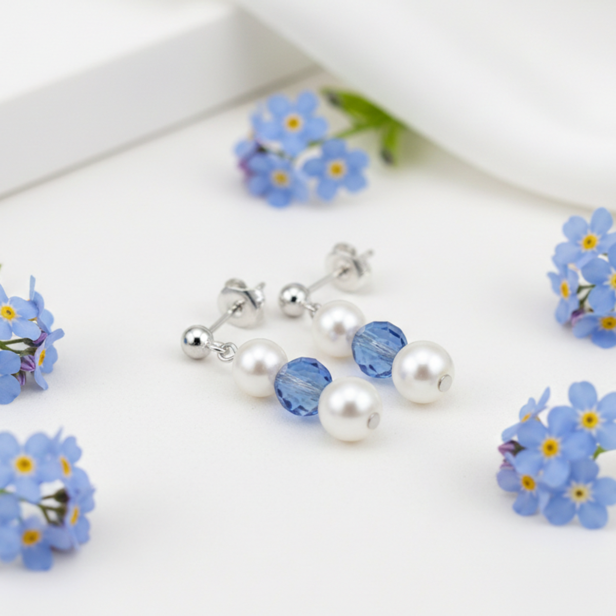 Sapphire &amp; Pearl September Birthstone Earrings