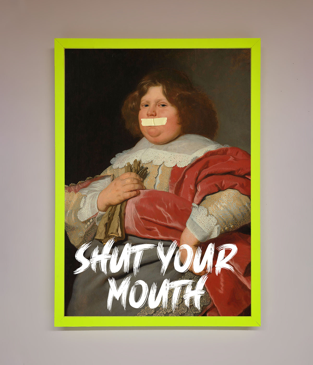 Shut Your Mouth Framed Print, bold contemporary statement art, luxury handcrafted framed wall decor, stylish premium artwork for home or office by Zestio at brixbailey.com