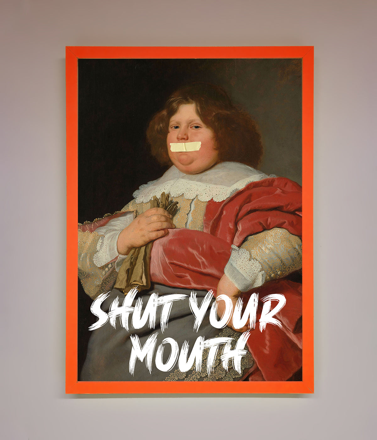 Shut Your Mouth Framed Print, premium contemporary statement artwork, luxury bold decor for living room or office, stylish framed wall art by Zestio at brixbailey.com