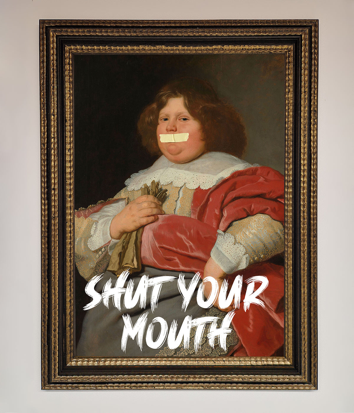 Shut Your Mouth Framed Print, bold contemporary statement artwork, luxury handcrafted framed wall decor in multiple sizes by Zestio at brixbailey.com