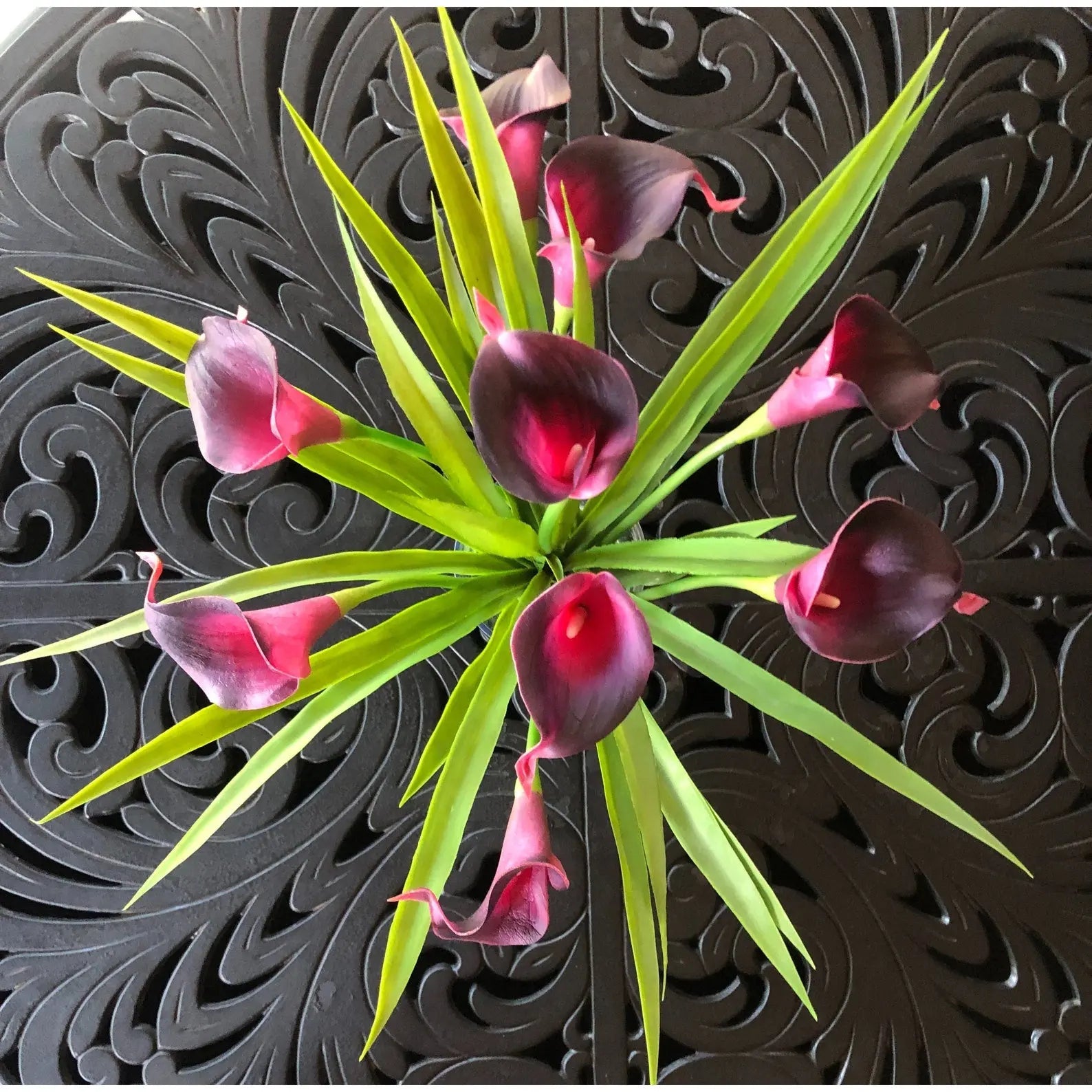 Silk Flower Arrangement Purple Calla Lilies - 15"