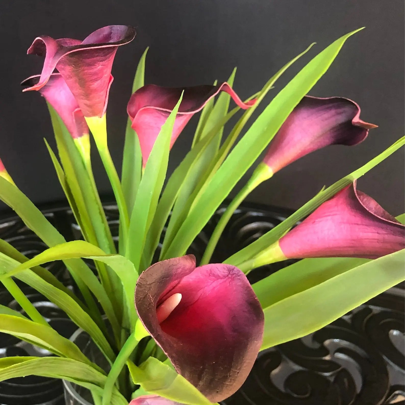 Silk Flower Arrangement Purple Calla Lilies - 15"