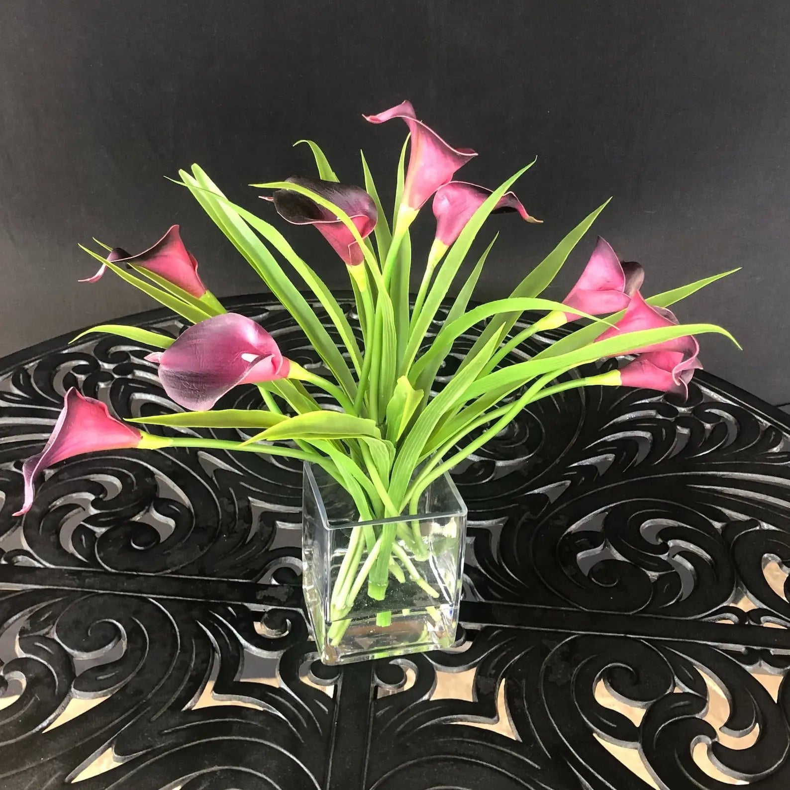 Silk Flower Arrangement Purple Calla Lilies - 15"