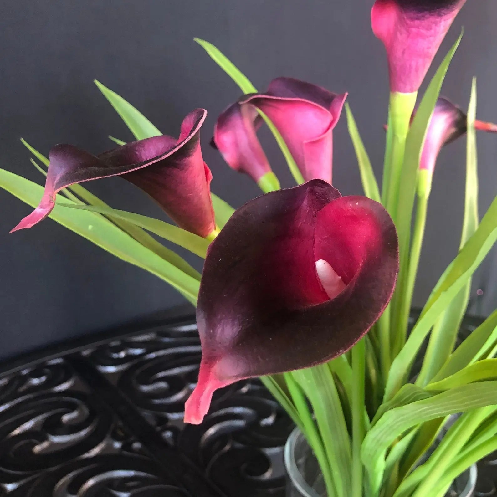 Silk Flower Arrangement Purple Calla Lilies - 15"