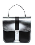 Silver Structured Leather Top Handle Bag