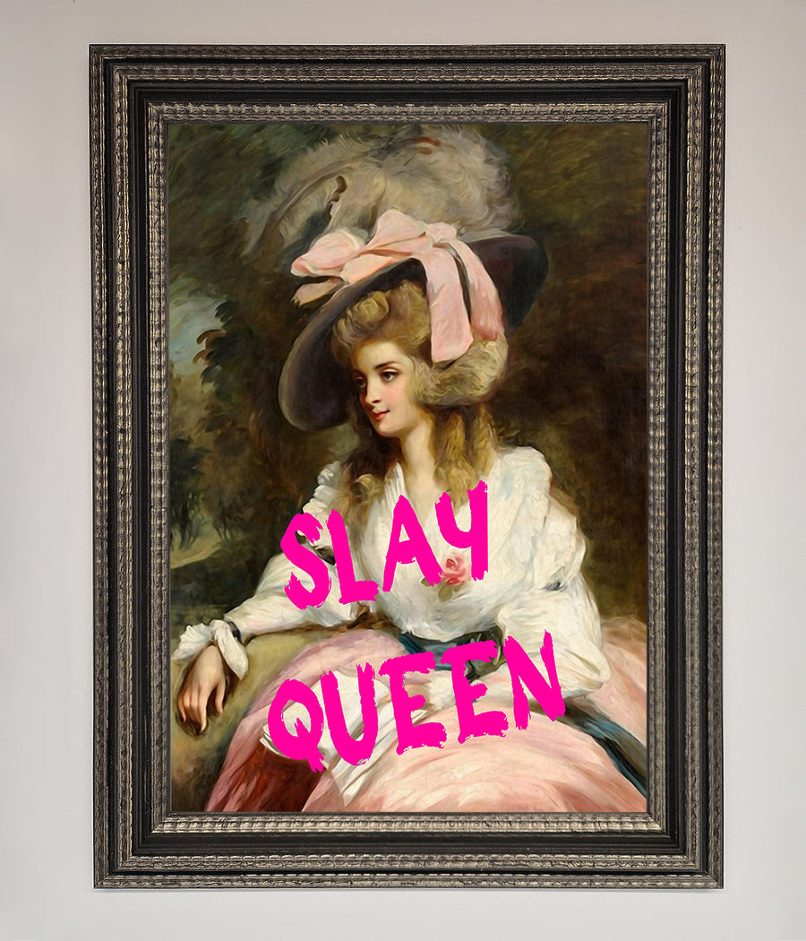 Slay Queen Framed Poster, luxury stylish empowerment art, premium elegant framed wall decor, best-selling trending artwork by Zestio at brixbailey.com
