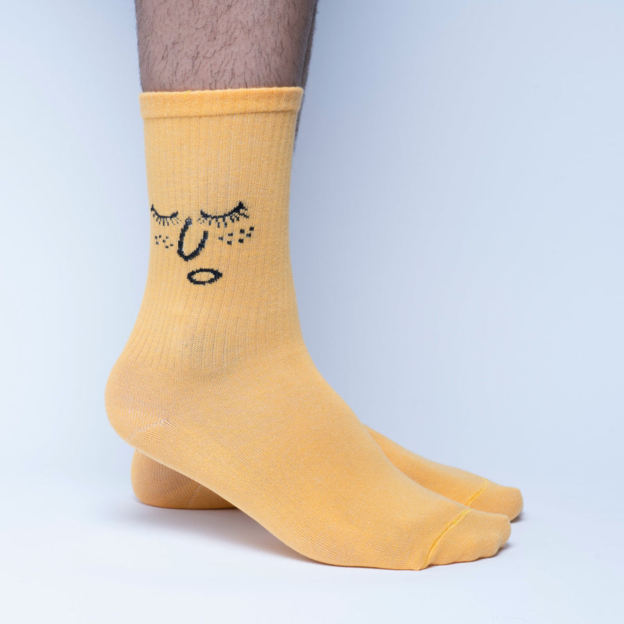 Premium yellow smiley face socks, luxury cotton blend, simple and stylish, EU 37-42 UK 4-8 by Body and I at brixbailey.com