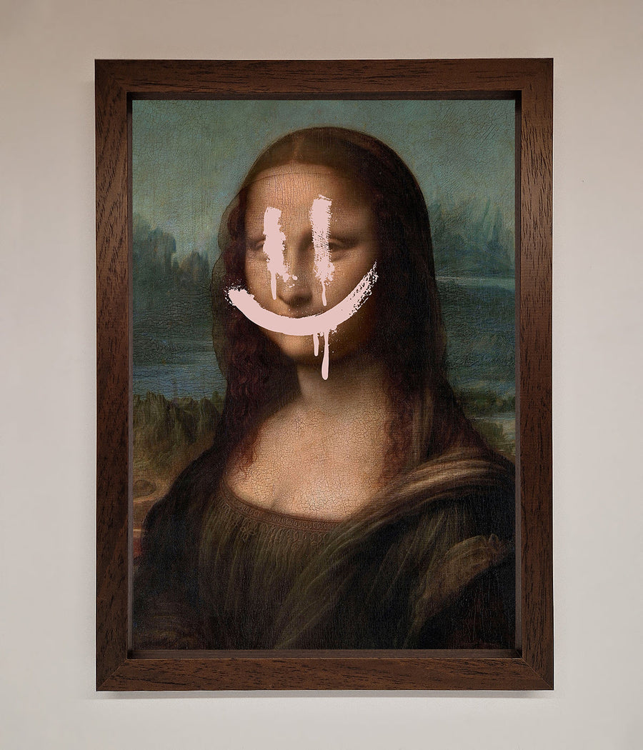 Luxury Smiley Mona Framed Poster, classic art with modern whimsy, stylish home decor in multiple sizes and frame options by Zestio at brixbailey.com