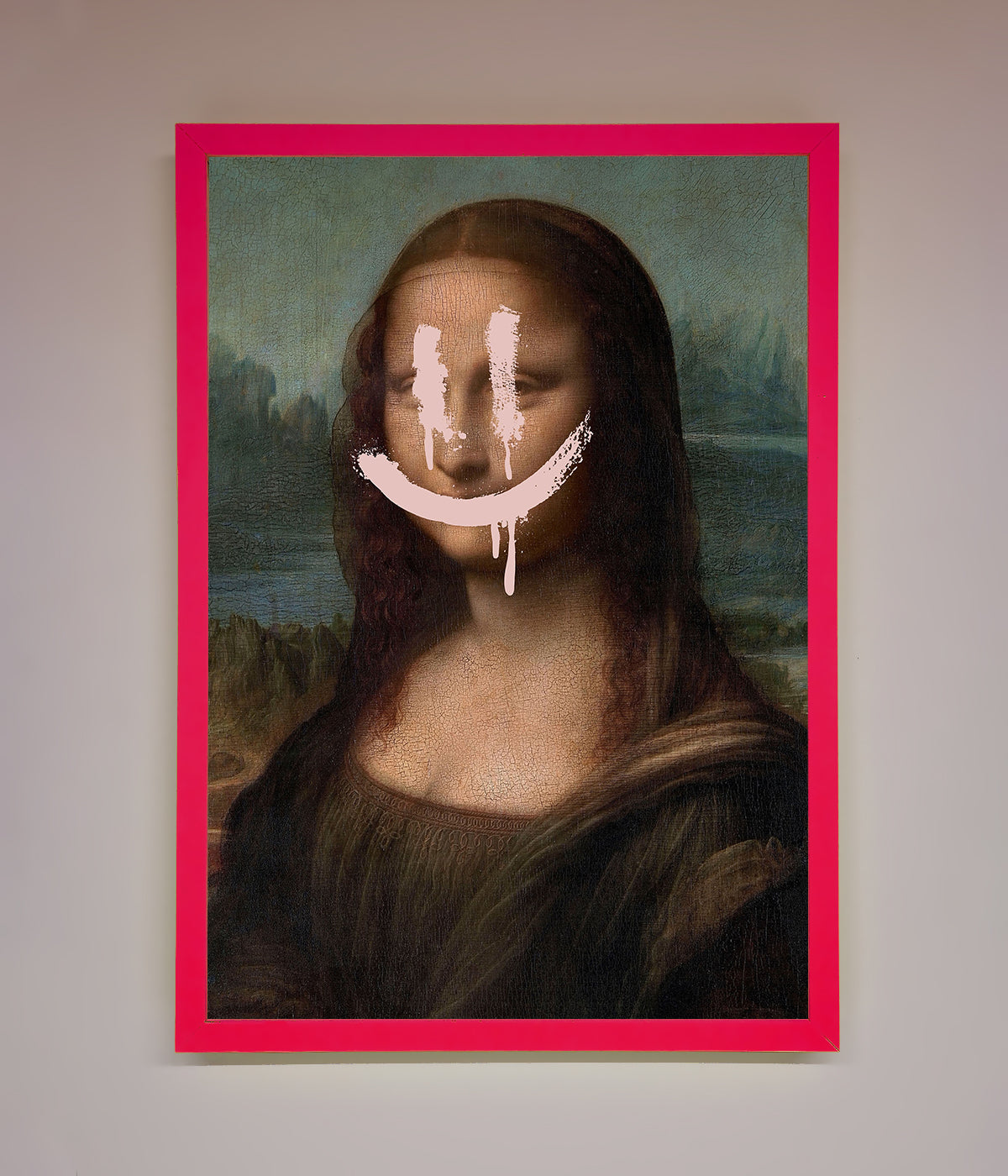Luxury Smiley Mona Framed Poster, premium classic art with modern whimsy, stylish home decor, trending best-selling wall art by Zestio at brixbailey.com