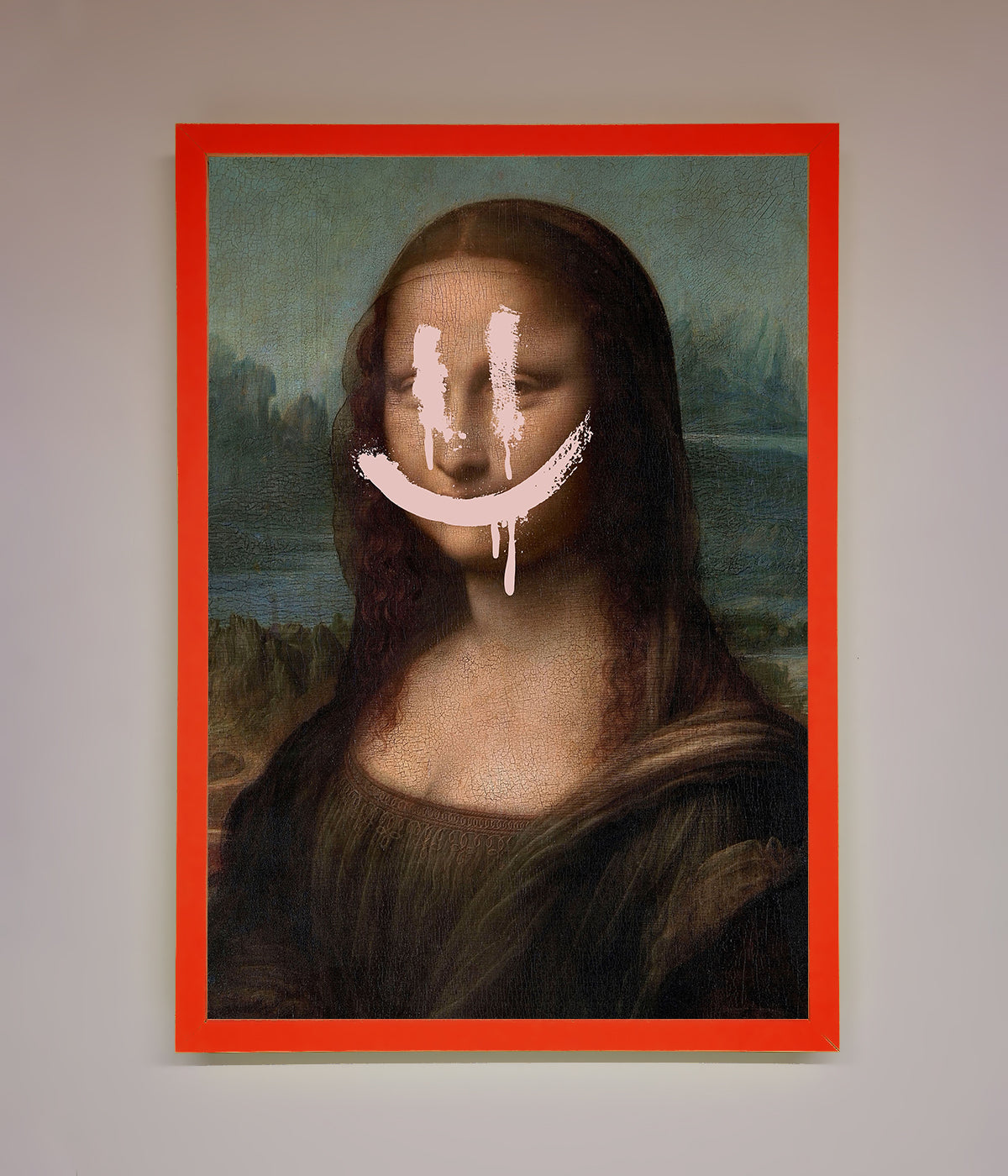 Luxury Smiley Mona Framed Poster, classic art with modern whimsy, stylish decor for living room bedroom or office by Zestio at brixbailey.com