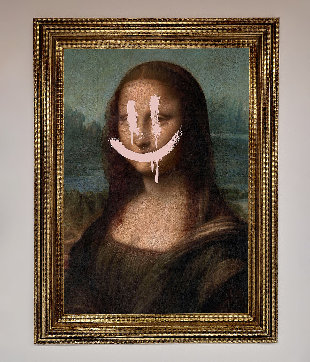 Luxury Smiley Mona Framed Poster, premium classic art with modern whimsy, stylish home decor, trending best-selling wall art by Zestio at brixbailey.com