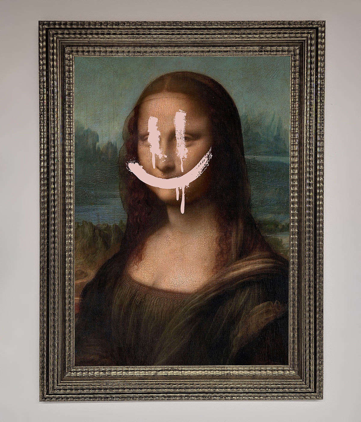 Luxury Smiley Mona Framed Poster, Classic Art with Modern Whimsy, Premium Custom Sizes and Frame Options, Stylish Home Decor by Zestio at brixbailey.com