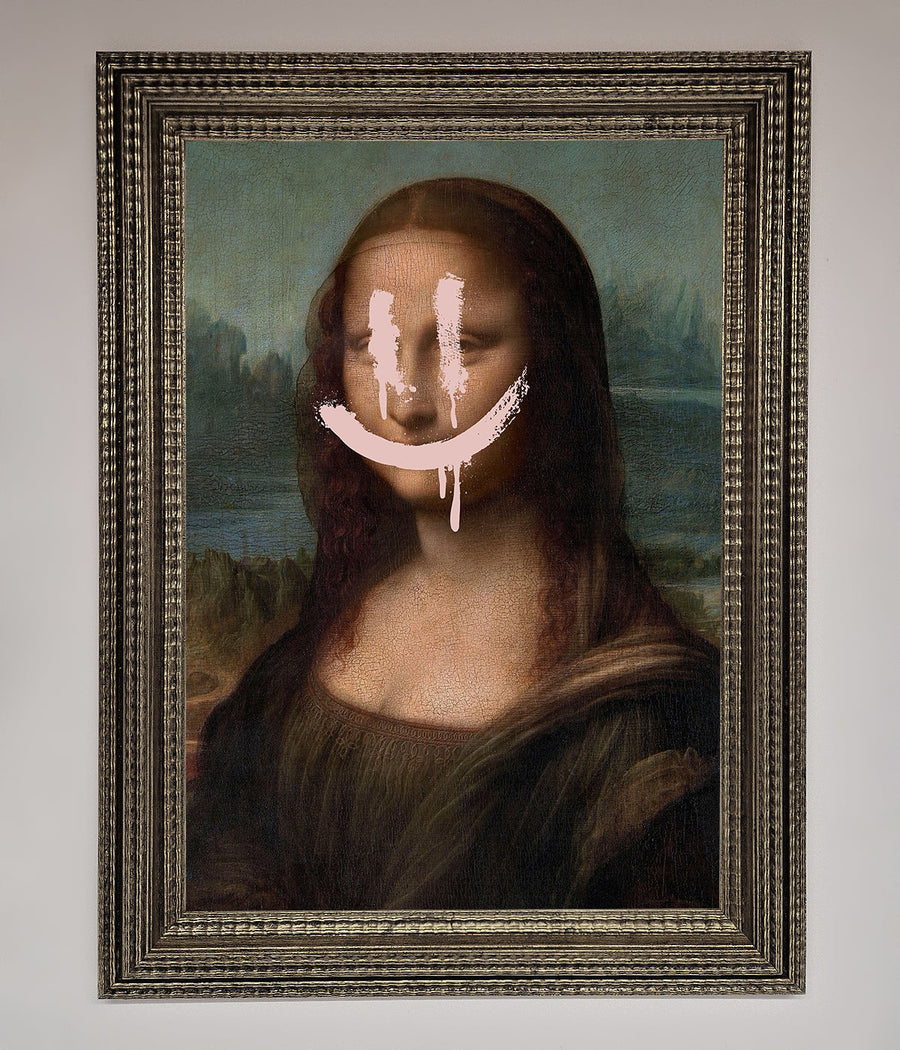 Luxury Smiley Mona Framed Poster, premium classic art with modern whimsy, stylish decor for living room, bedroom, office by Zestio at brixbailey.com