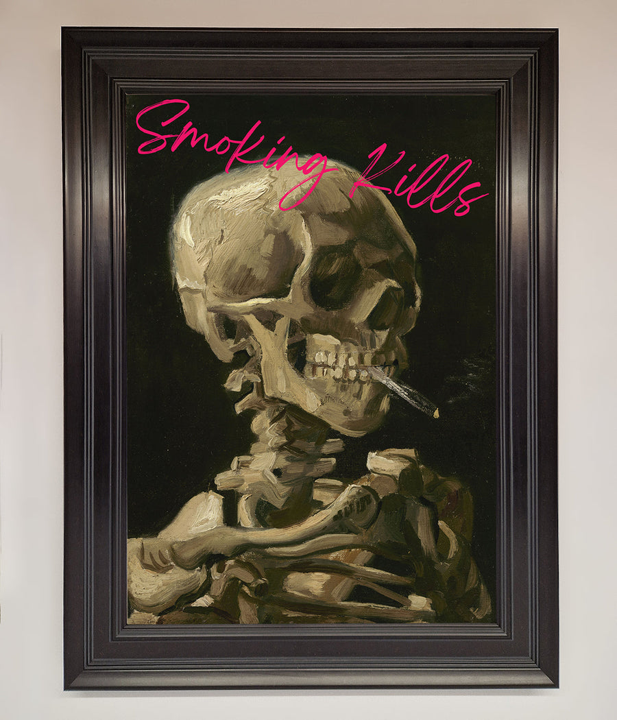 Smoking Kills framed wall art, premium modern statement piece for home or office decor, luxury handcrafted bold message artwork by Zestio at brixbailey.com