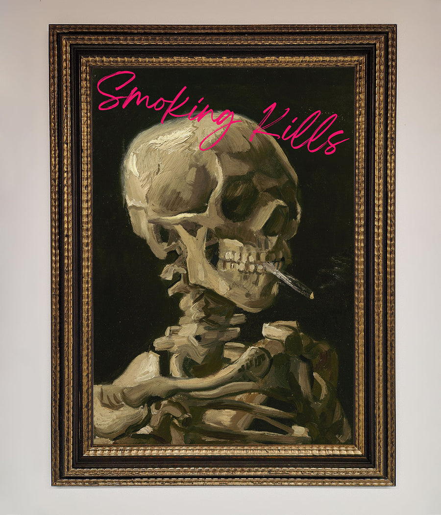 Smoking Kills framed wall art, premium modern statement piece for home or office decor, luxury handcrafted bold message artwork by Zestio at brixbailey.com