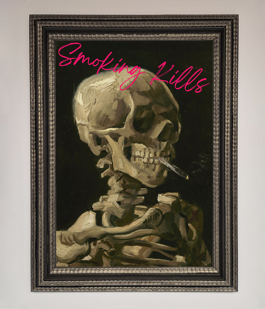Smoking Kills framed wall art, luxury modern statement piece, premium bold message decor, stylish home office artwork by Zestio at brixbailey.com