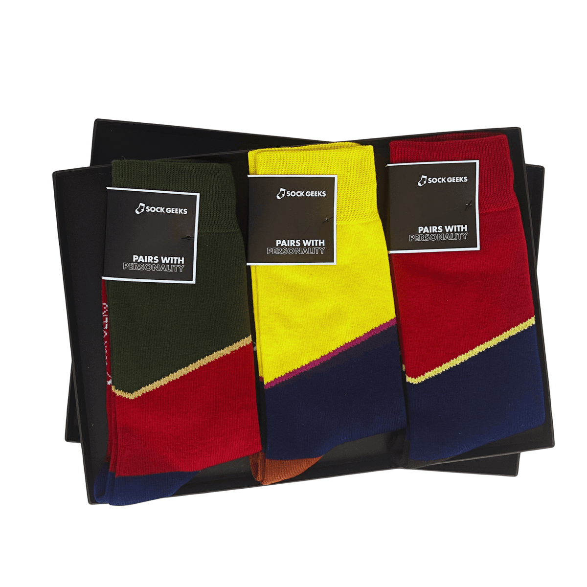 Asymmetric Color Block Socks Collection: 3 pairs Luxury Sock Gift Box