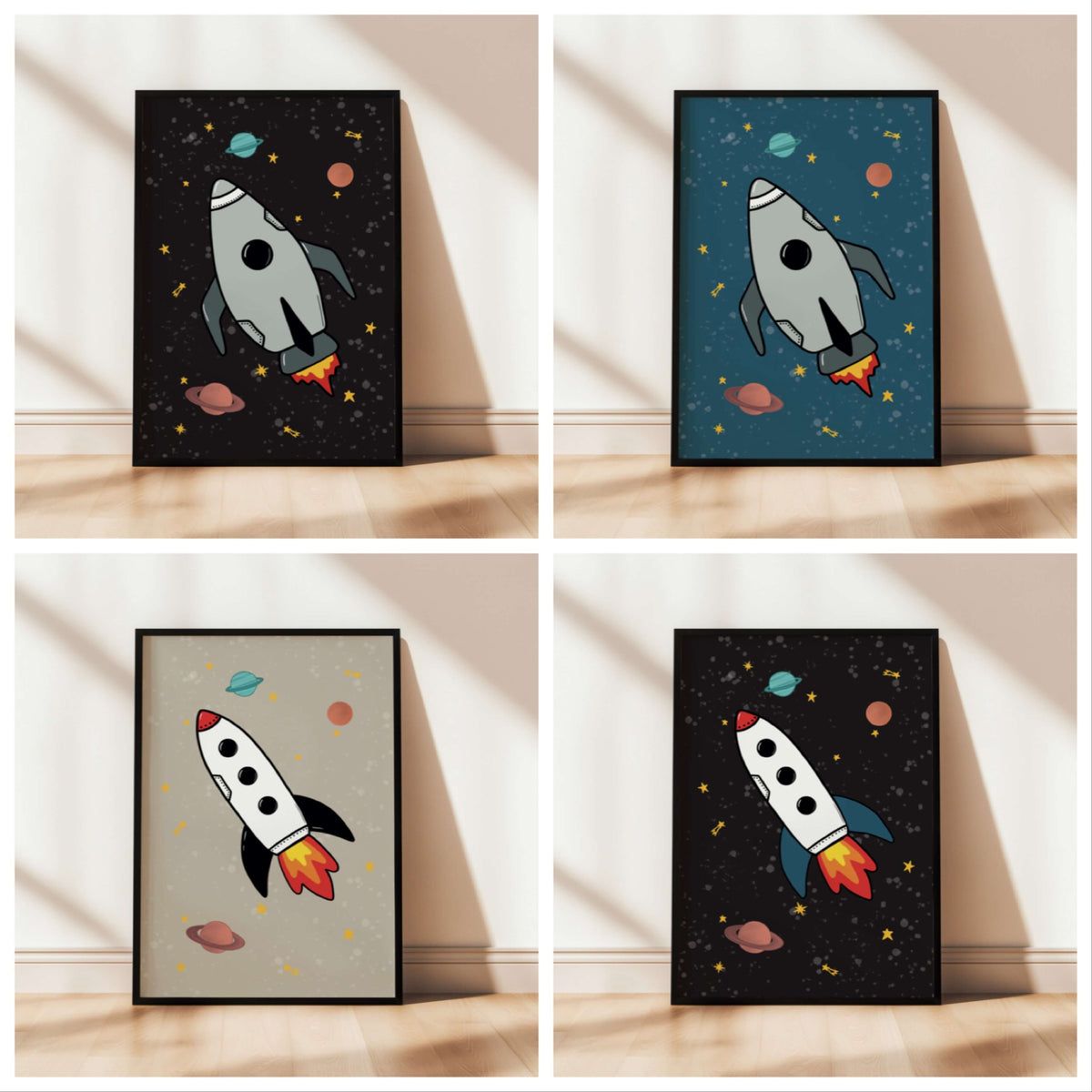 Space Rocket 2 print - black background