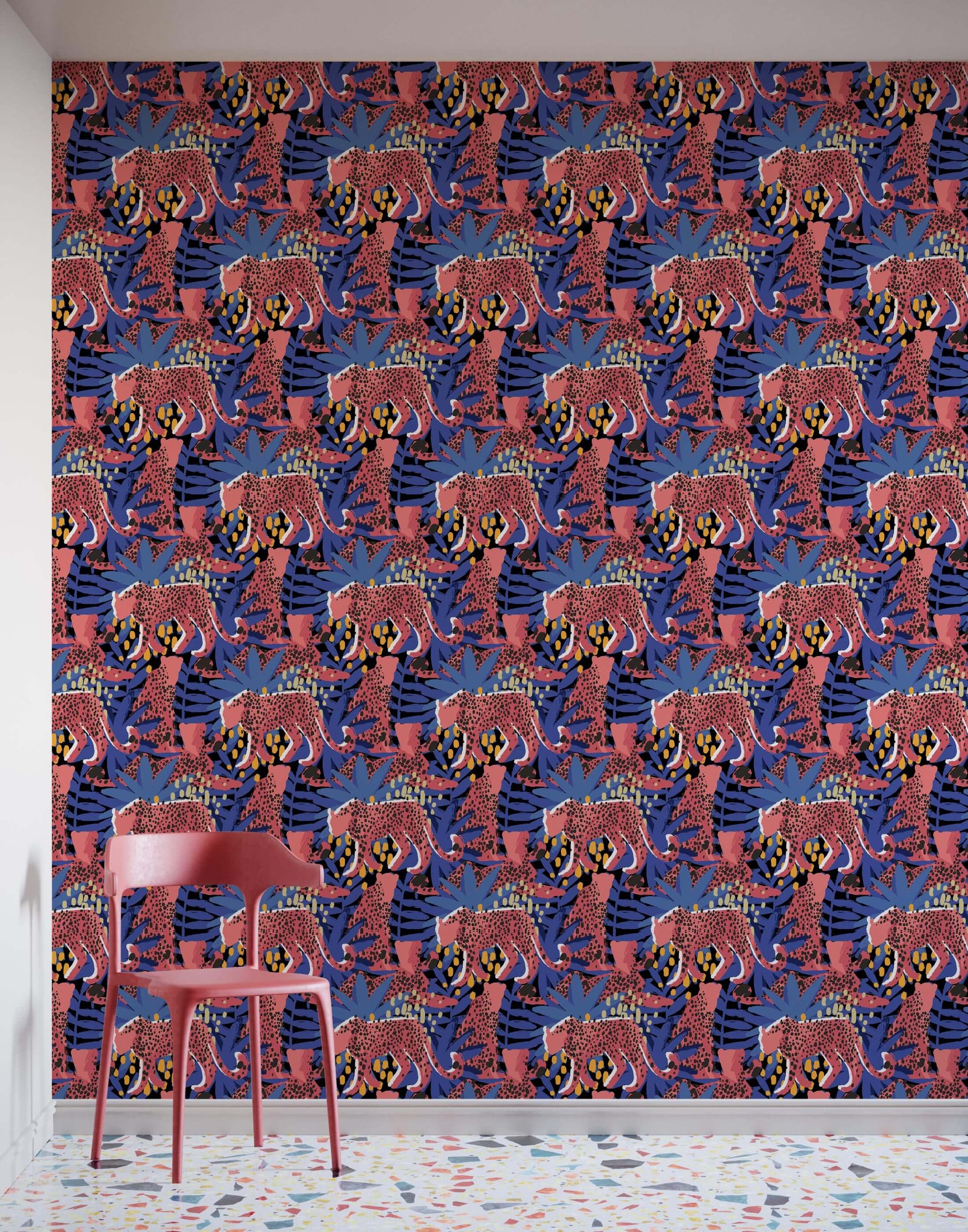 Spot Tropical Wallpaper with Leopards and Leaves