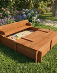 96cm Square Wooden Sandpit with Integrated Folding Lid