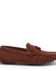 Tasselled Driving Loafers, mahogany brown suede