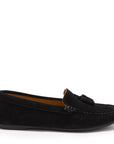 Women's Tasselled Driving Loafers Full Rubber Sole, black suede