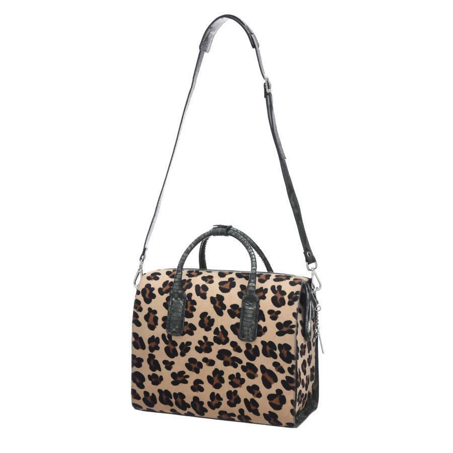 NEW Leopard Print Hair on Hide Leather Top Handle Bag