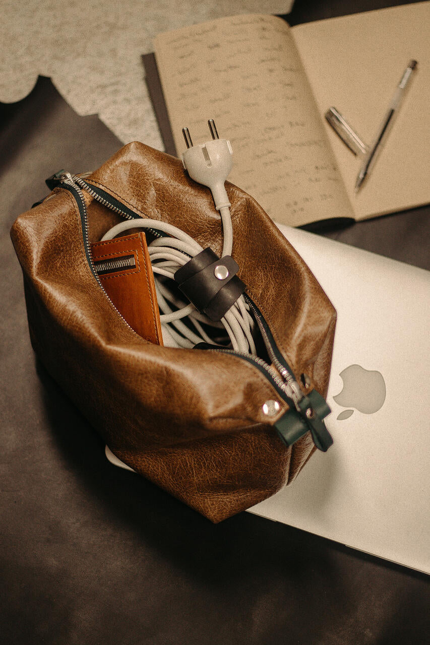 Travel Mate Leather Accessory Bag with Sustainable Design