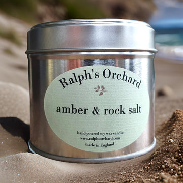 Luxury marine candle with amber, rock salt, driftwood, clean ozonic fragrance, fresh sea breeze scent, best-selling home decor by Ralph's Orchard at brixbailey.com