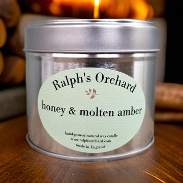 Luxury handmade soy candle with bergamot, cinnamon, clove, honey, amber, patchouli, vegan eco-friendly wick by Ralph's Orchard at brixbailey.com