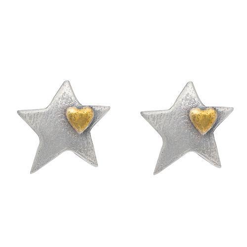 Silver Star Mini Heart Gold Vermeil Stud Earrings – Handcrafted Luxury by Sostter at brixbailey.com
