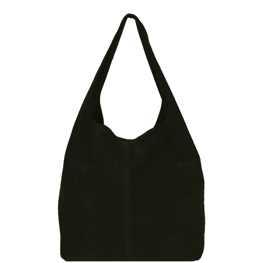 Black Suede Leather Hobo Boho Shoulder Bag Brix and Bailey Ethical Handbag Brand