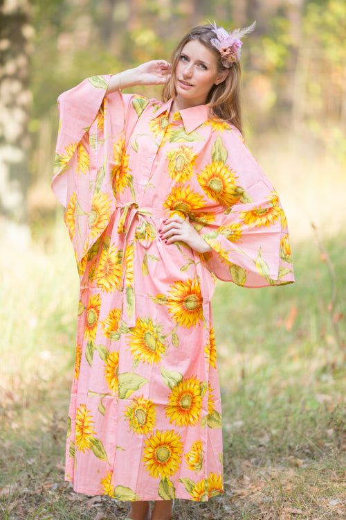 Pink Oriental Delight Style Caftan in Sunflower Sweet Pattern-0