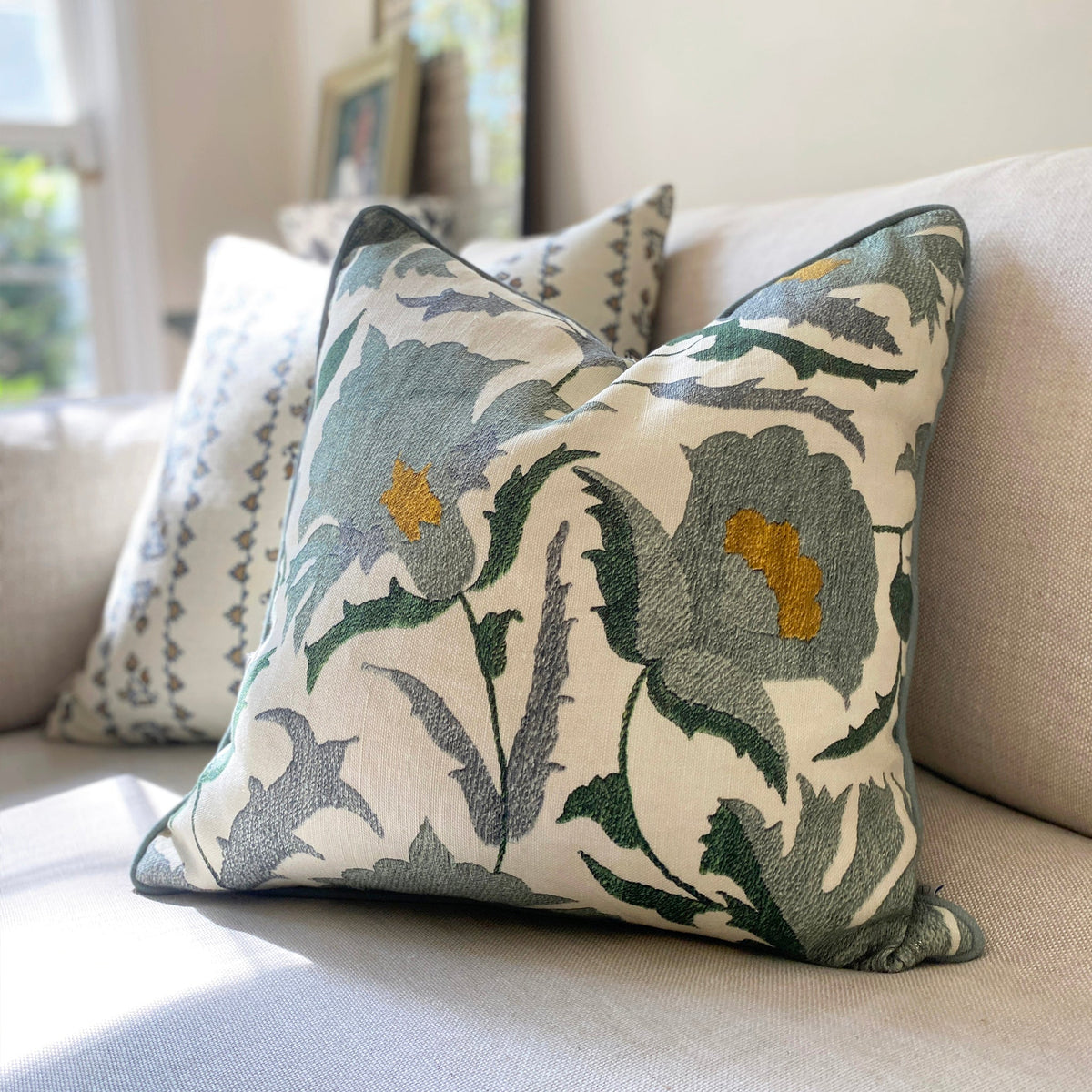 Suzani Square Cushion - Blue Green