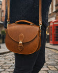 Handmade Tannery Leather Saddle Bag - Tan