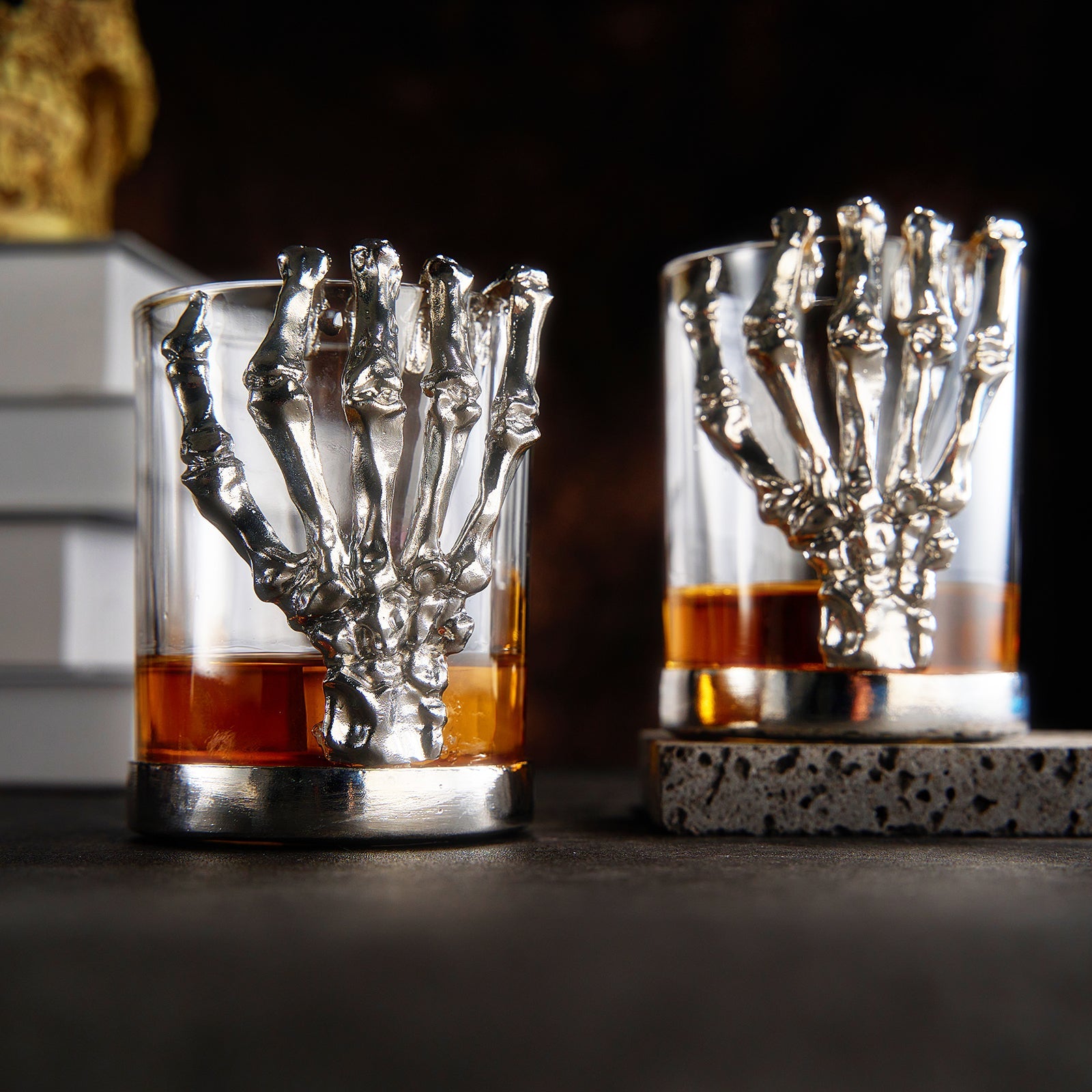 Skeleton Whiskey Glass Tumbler | Set of 2 | 10oz Glasses 4.3" H, Goth Gifts, Skeleton Gifts, Skeleton Decor, Spooky Wine Gift Set, Perfect for Themed Parties-1