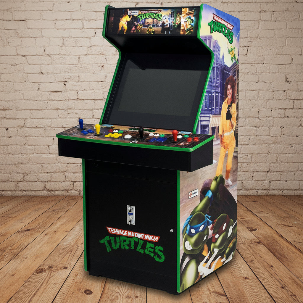 Arcade machine themed after Teenage Mutant Ninja Turtles on a white background brixbailey.com