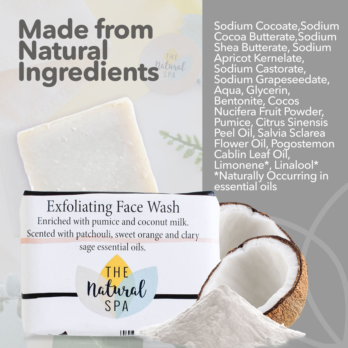 Exfoliating Face Wash Bar | Patchouli, Clary Sage &amp; Sweet Orange | Natural Facial Cleanser with Gentle Scrub | Vegan, Plastic-Free Skincare