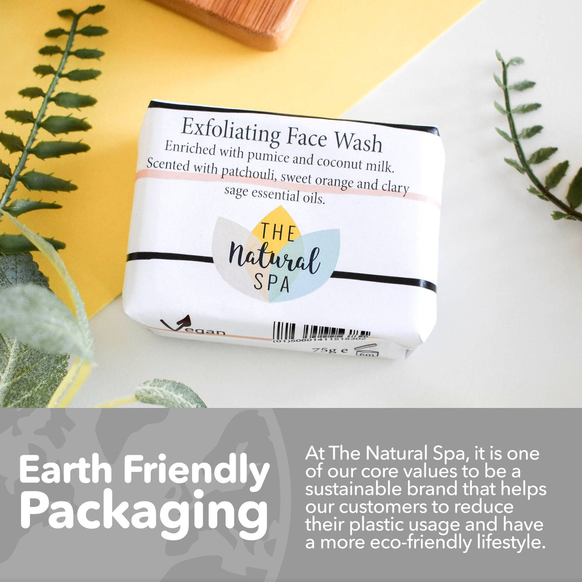 Exfoliating Face Wash Bar | Patchouli, Clary Sage &amp; Sweet Orange | Natural Facial Cleanser with Gentle Scrub | Vegan, Plastic-Free Skincare