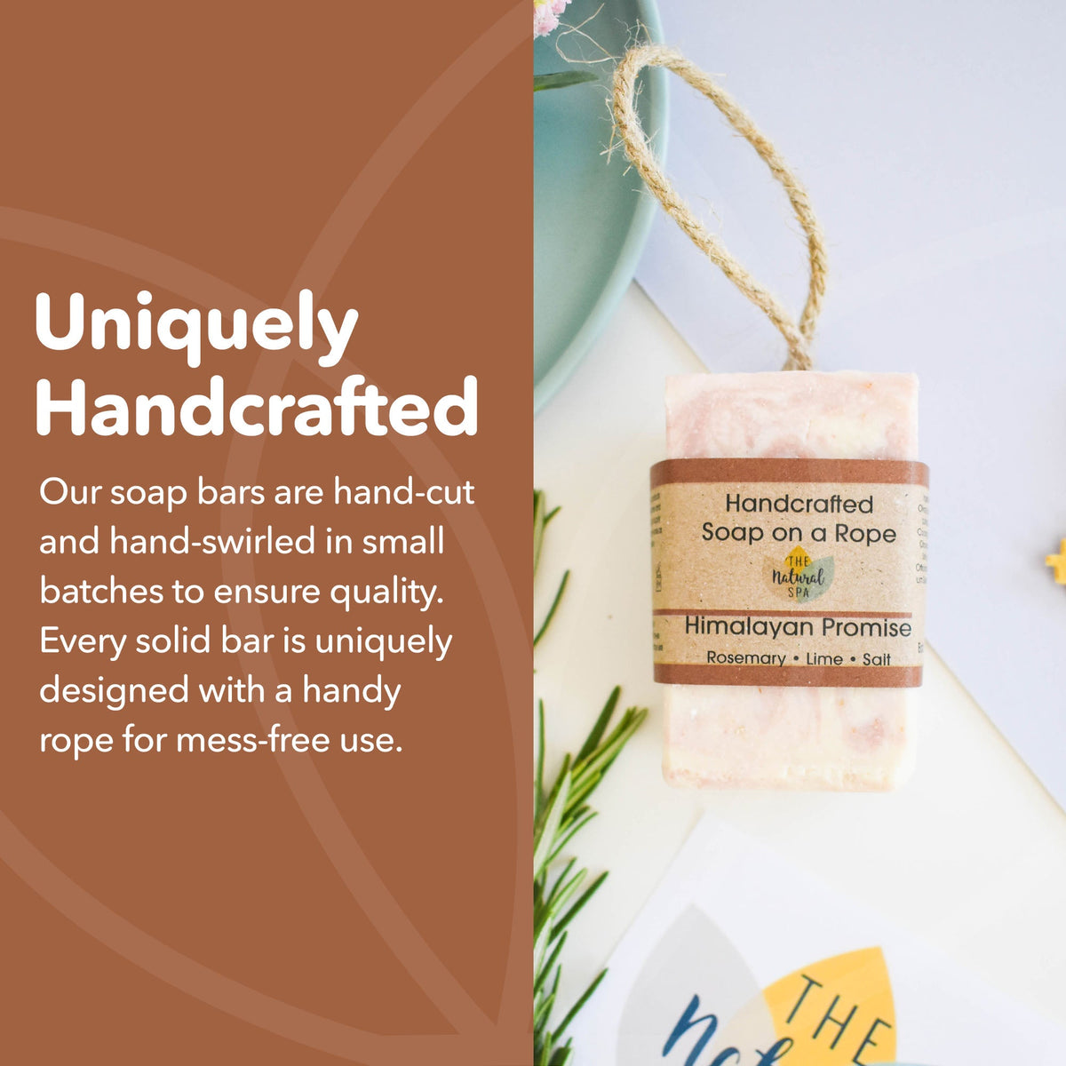 Himalayan Promise Soap Bar | Rosemary Lime &amp; Himalayan Pink Salt Natural Handcrafted Soap | Vegan, Plastic-Free Skincare | 2 Styles Available