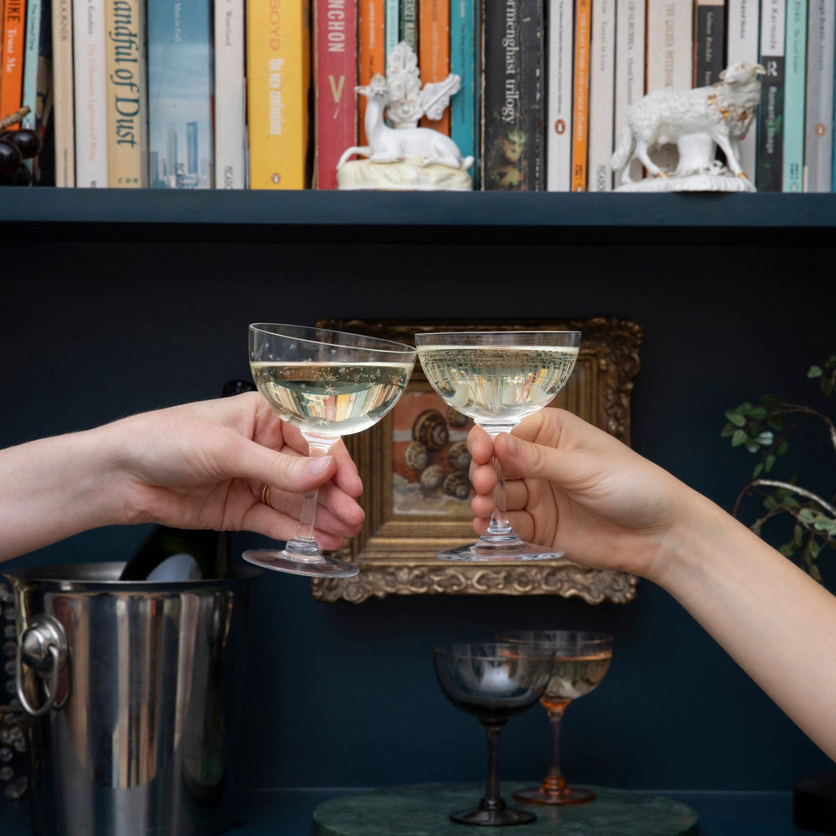 Crystal Champagne Saucers with Fern Design