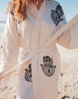 MUSLIN COTTON KIMONO BATHROBE HAMSA HAND PRINT