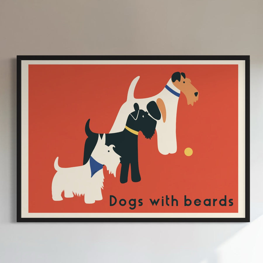 Retro dogs with beards print, Scottish Terrier Schnauzer Fox Terrier, premium vintage artwork, framed options available by Little Egret Design at brixbailey.com