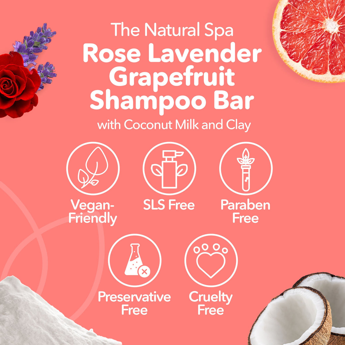 Rose, Lavender &amp; Grapefruit Shampoo Bar | Natural Hair Wash for All Hair Types | Vegan, Plastic-Free Hair Care