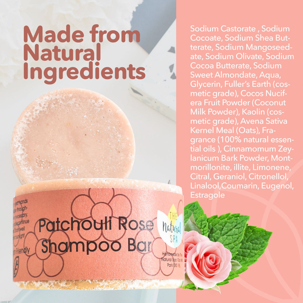Patchouli Rose Shampoo Bar | Natural Hair Wash for Dry, Damaged &amp; Frizzy Hair | Vegan, Plastic-Free Hair Care
