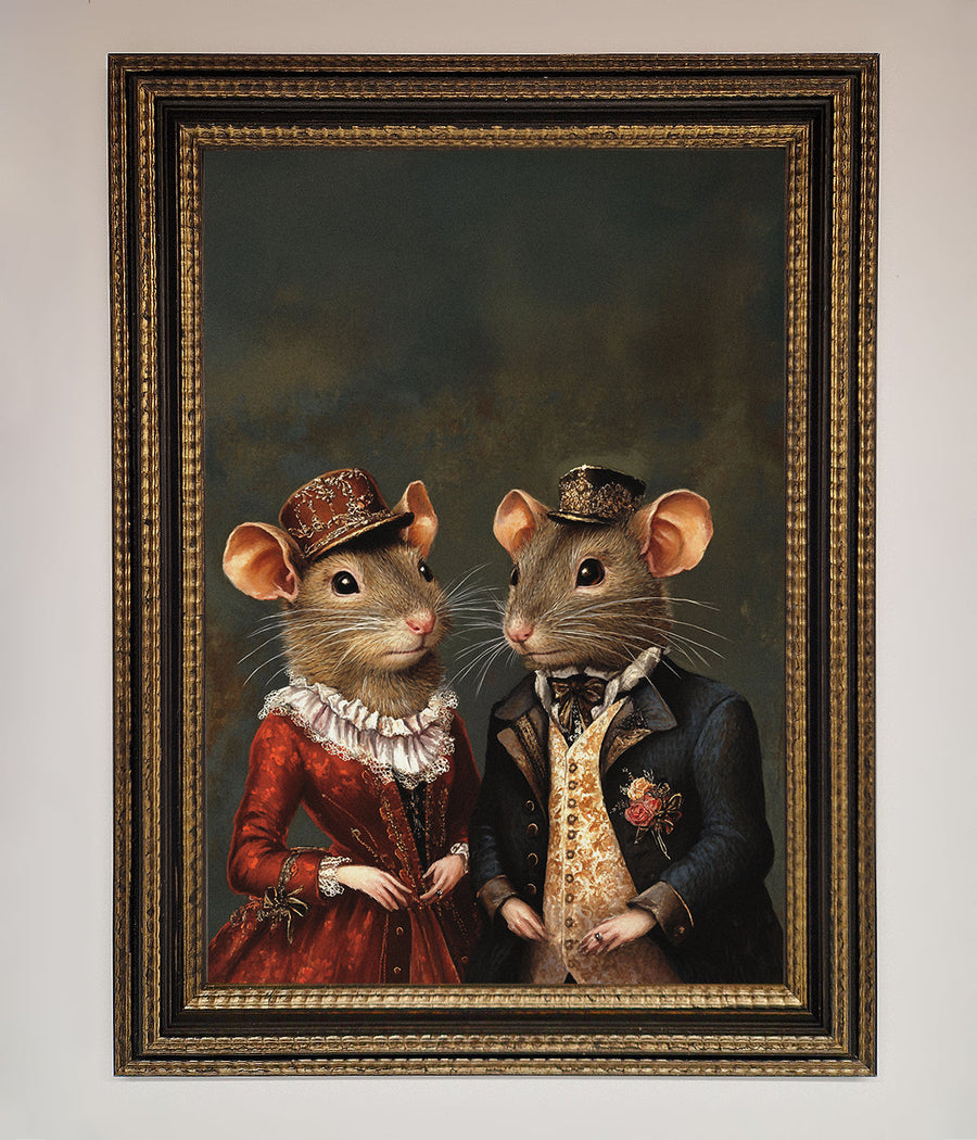 Luxury Victorian Mice Framed Poster, vintage elegant whimsical artwork, stylish home decor, best-selling conversation piece by Zestio at brixbailey.com
