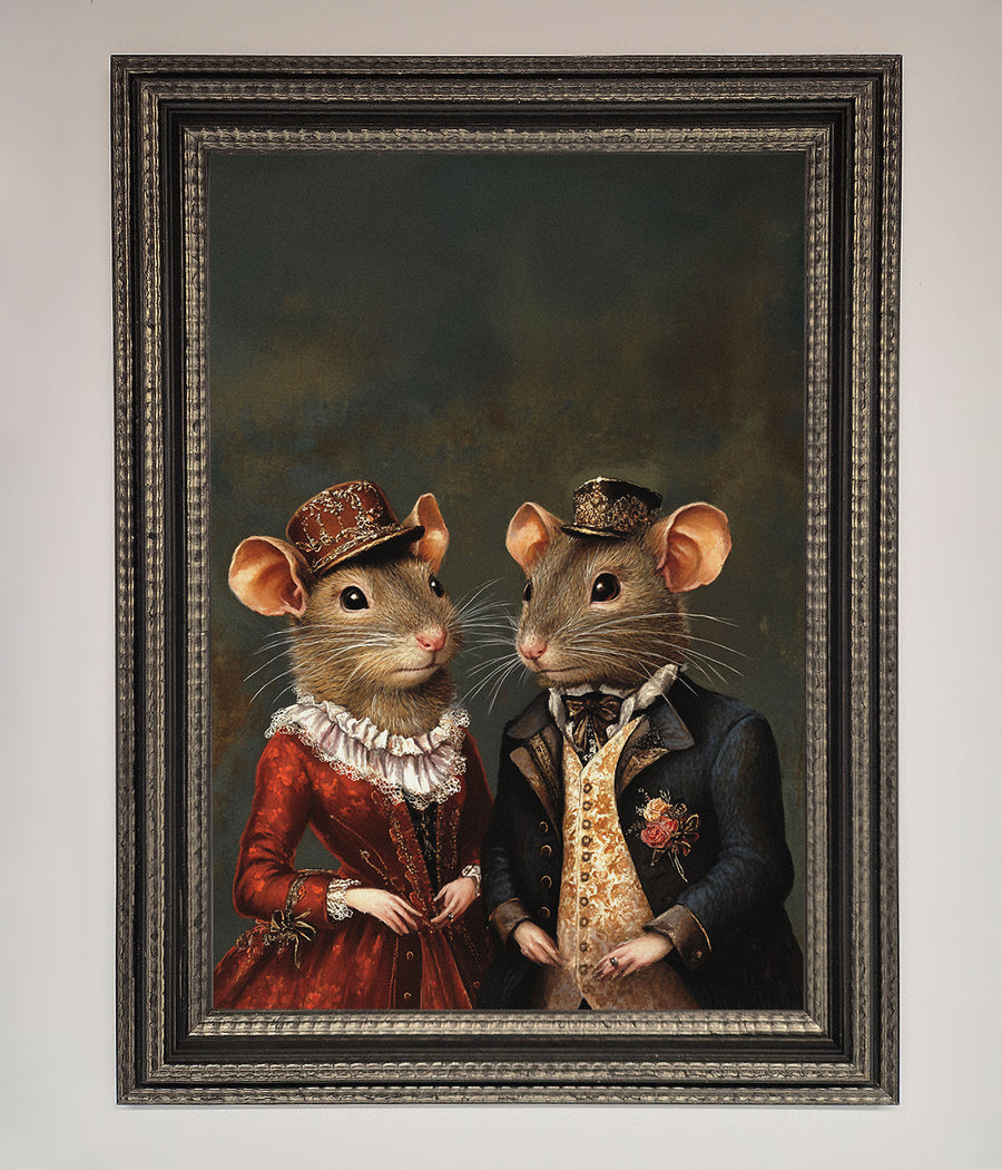Victorian mice framed poster, vintage elegant whimsical artwork, premium handcrafted decor, stylish home office wall art by Zestio at brixbailey.com