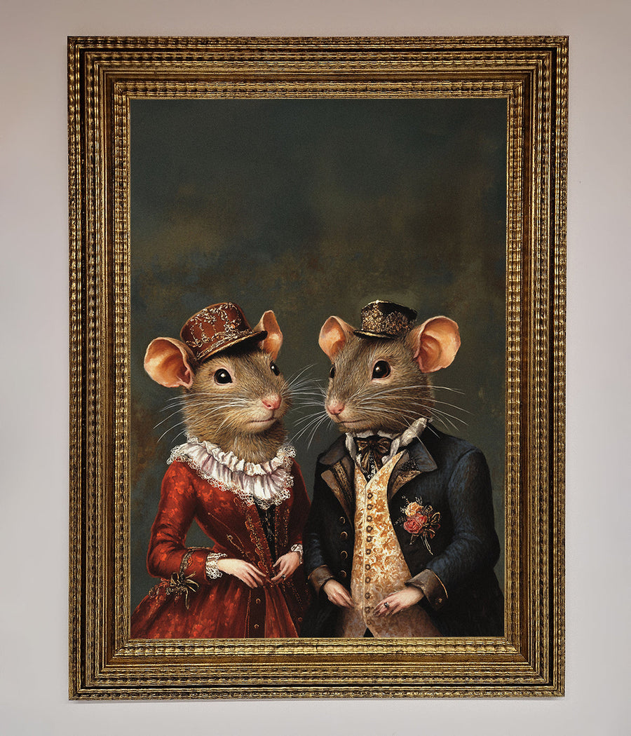 Victorian mice framed poster, vintage elegant whimsical artwork, premium handcrafted decor for living room bedroom office by Zestio at brixbailey.com